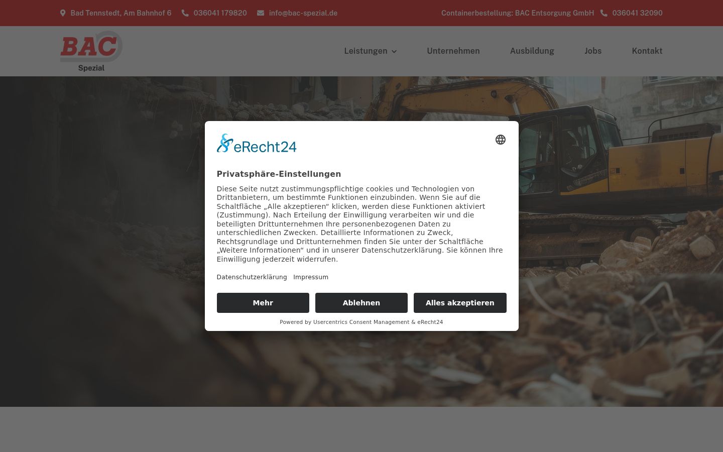 Screenshot des Einwilligungsbanners vor jeglicher Interaktion