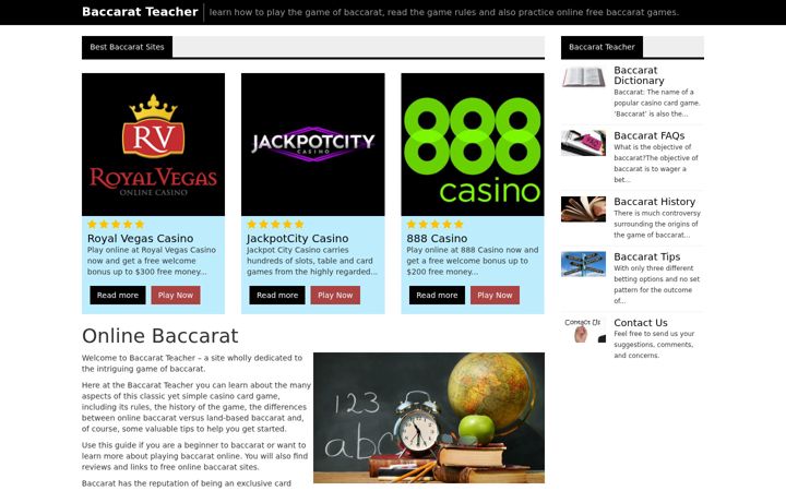 Screenshot of baccaratteacher.com