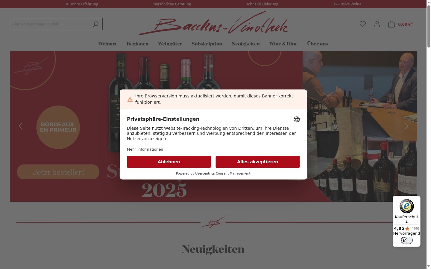 Snímek obrazovky baneru souhlasu zobrazeného před jakoukoli interakcí