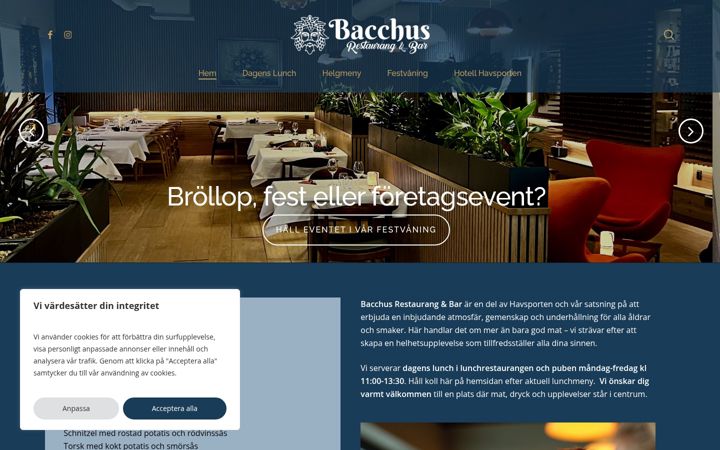 Screenshot of bacchusrestaurangbar.se