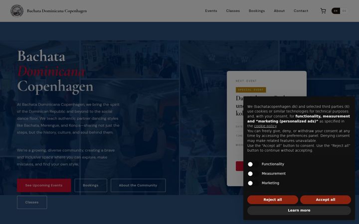 Screenshot of bachatacopenhagen.dk