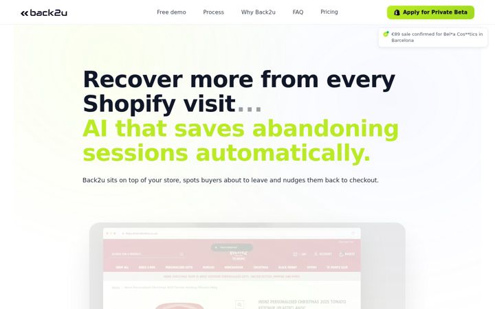 Screenshot of back2u.com