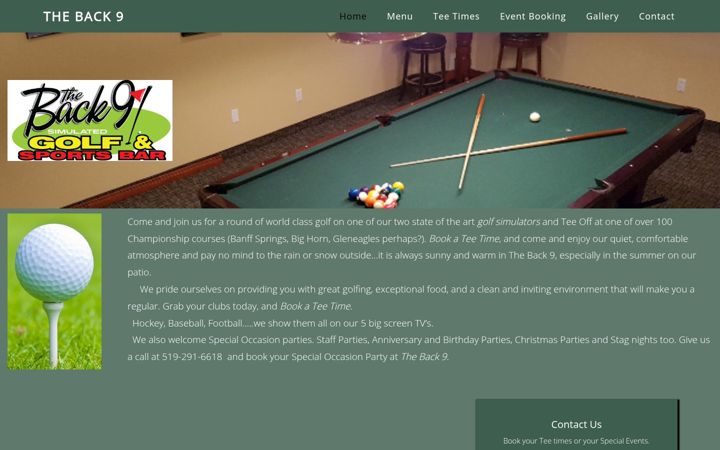 Screenshot of back9golfbar.ca