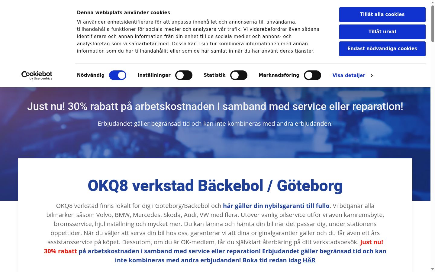 Skærmbillede af samtykkebanneret, som det blev vist før nogen interaktion