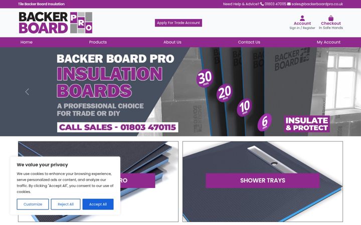 Screenshot of backerboardpro.co.uk