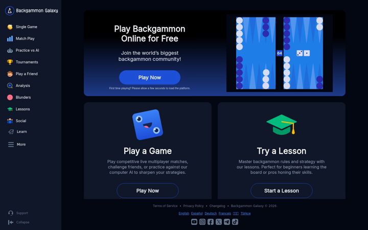 Screenshot of backgammongalaxy.com
