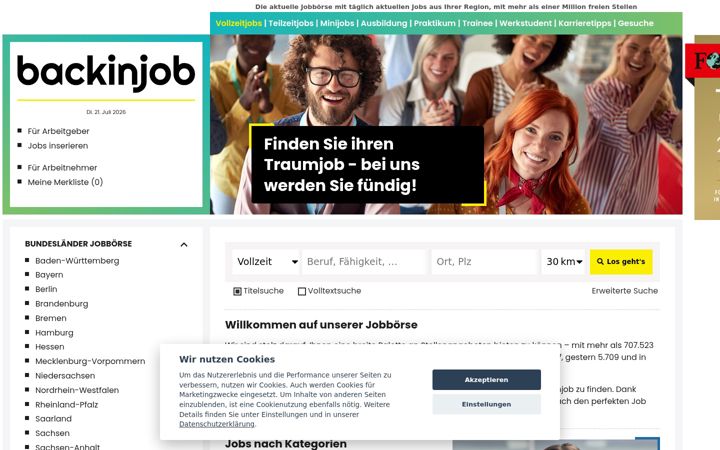 Ekrānuzņēmums no backinjob.de