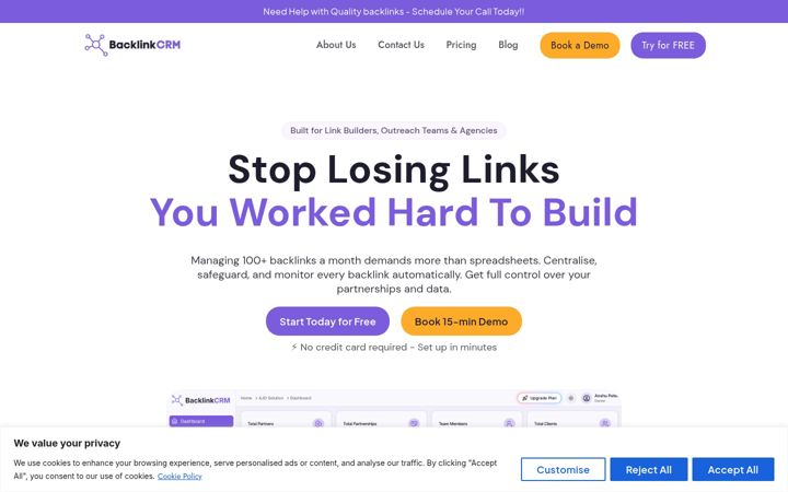 Screenshot of backlinkcrm.io