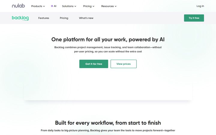 Screenshot of backlog.com