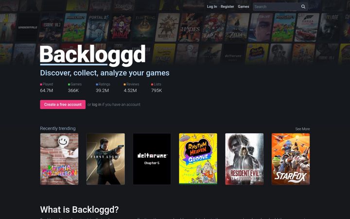 Capture d'écran de backloggd.com