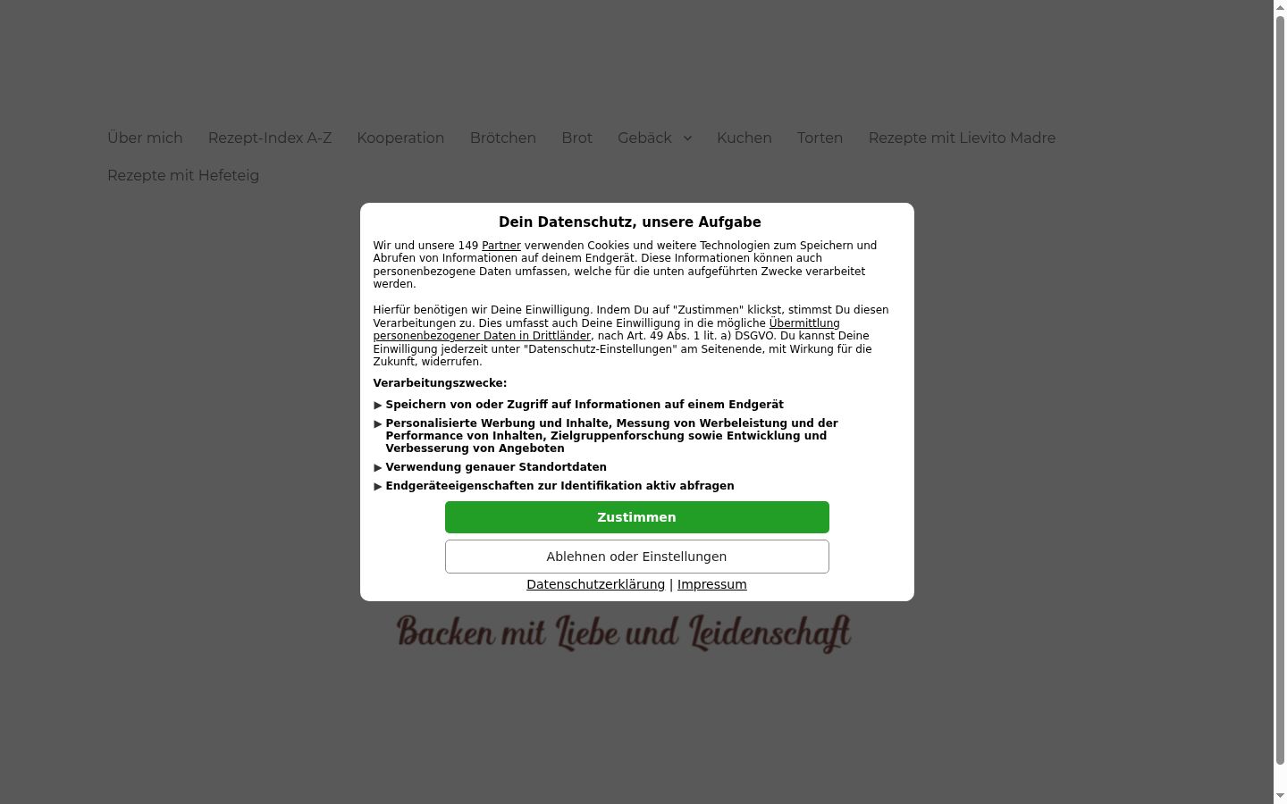 Screenshot des Einwilligungsbanners vor jeglicher Interaktion