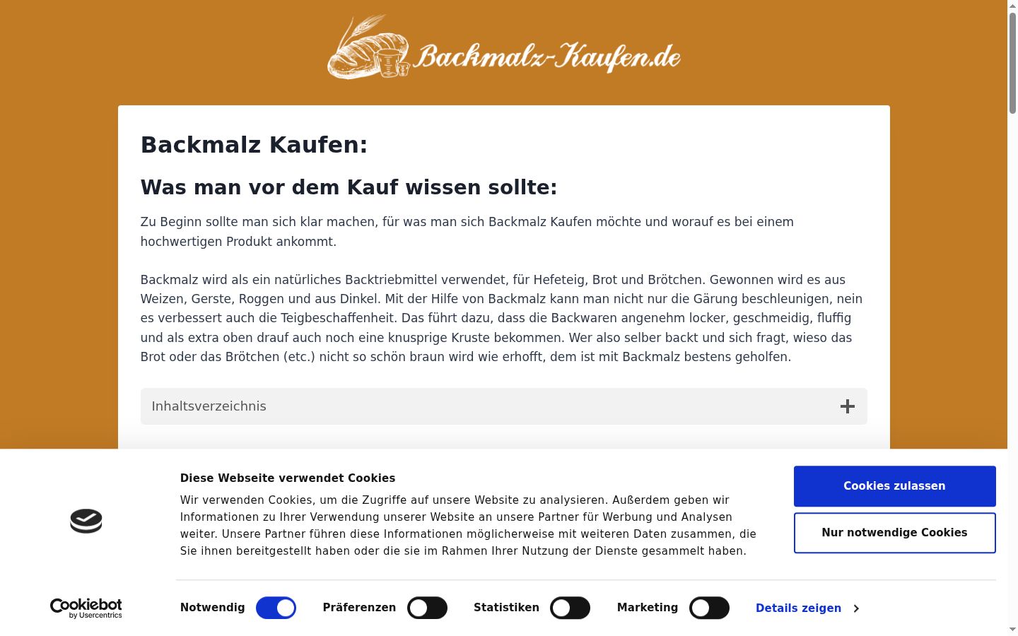 Screenshot des Einwilligungsbanners vor jeglicher Interaktion
