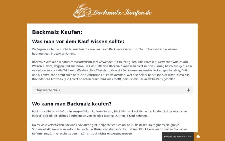 Screenshot of backmalz-kaufen.de