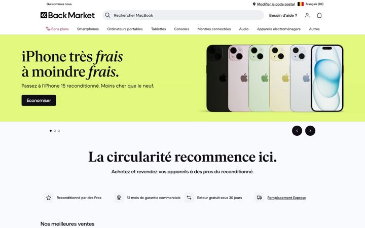 Екранна снимка на backmarket.be