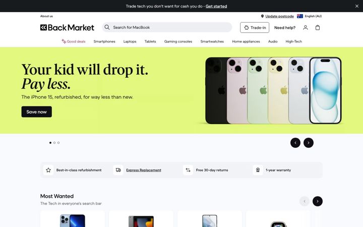 Skjámynd af backmarket.com.au