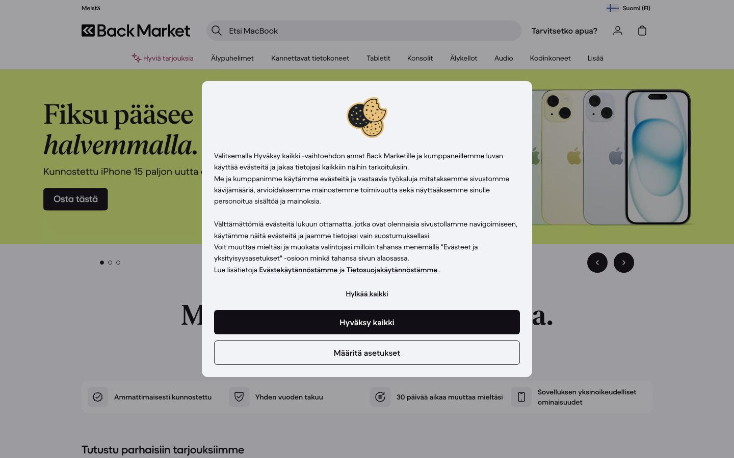 Snímek obrazovky baneru souhlasu zobrazeného před jakoukoli interakcí