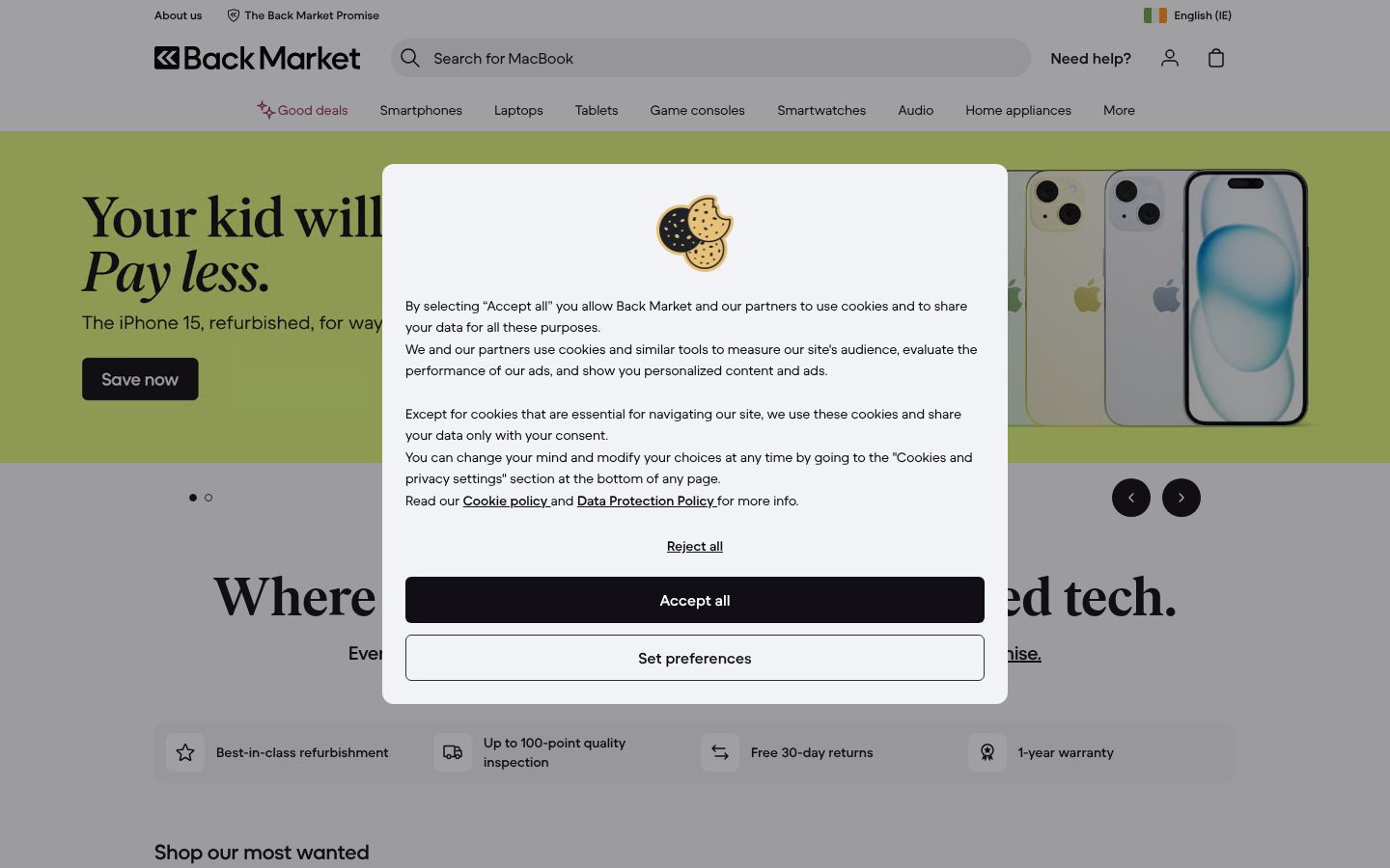 Screenshot of the consent banner shown before any interaction