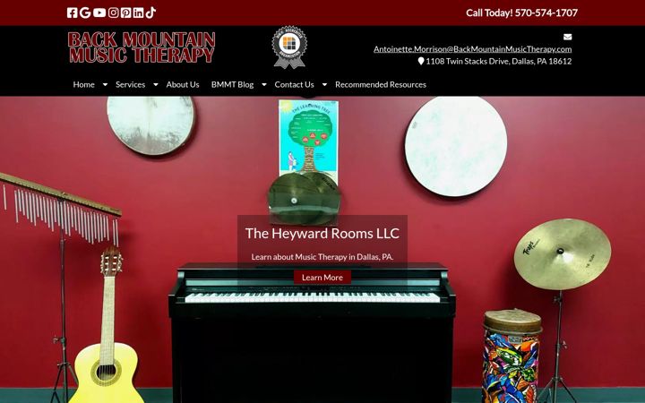 Screenshot of backmountainmusictherapy.com