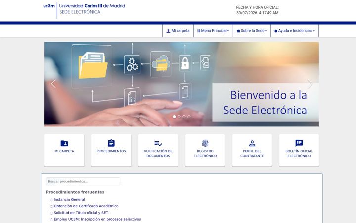 Ekrānuzņēmums no backoffice.uc3m.es