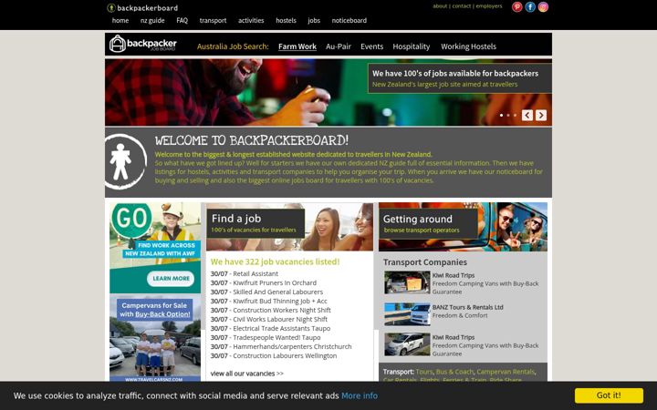 Screenshot of backpackerboard.co.nz
