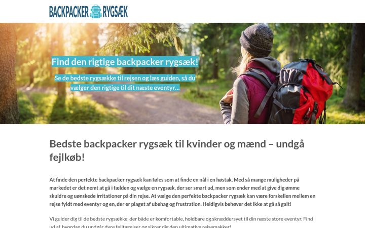 Screenshot of backpackerrygsaek.dk