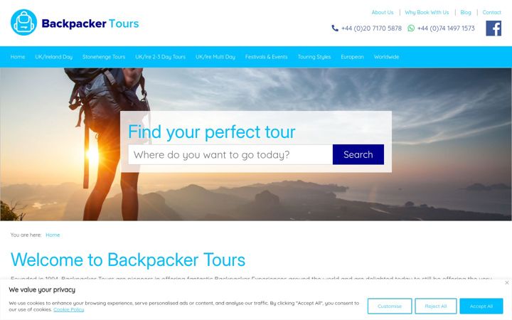 Screenshot of backpackertours.co.uk
