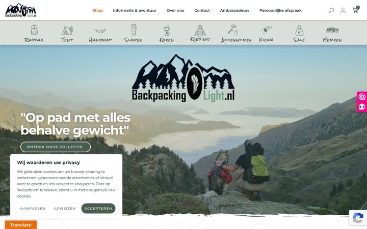 Screenshot of backpackinglight.nl