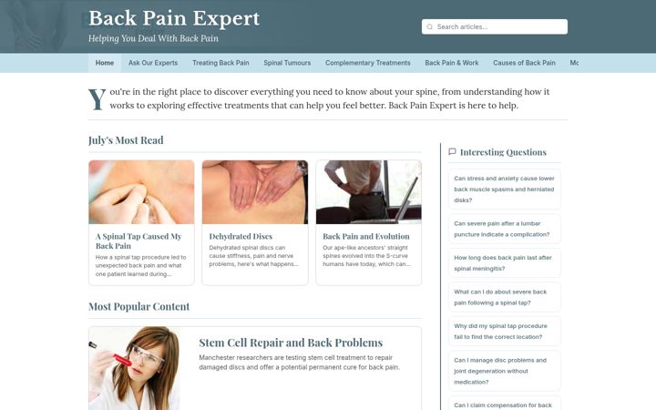 Snímek obrazovky backpainexpert.co.uk