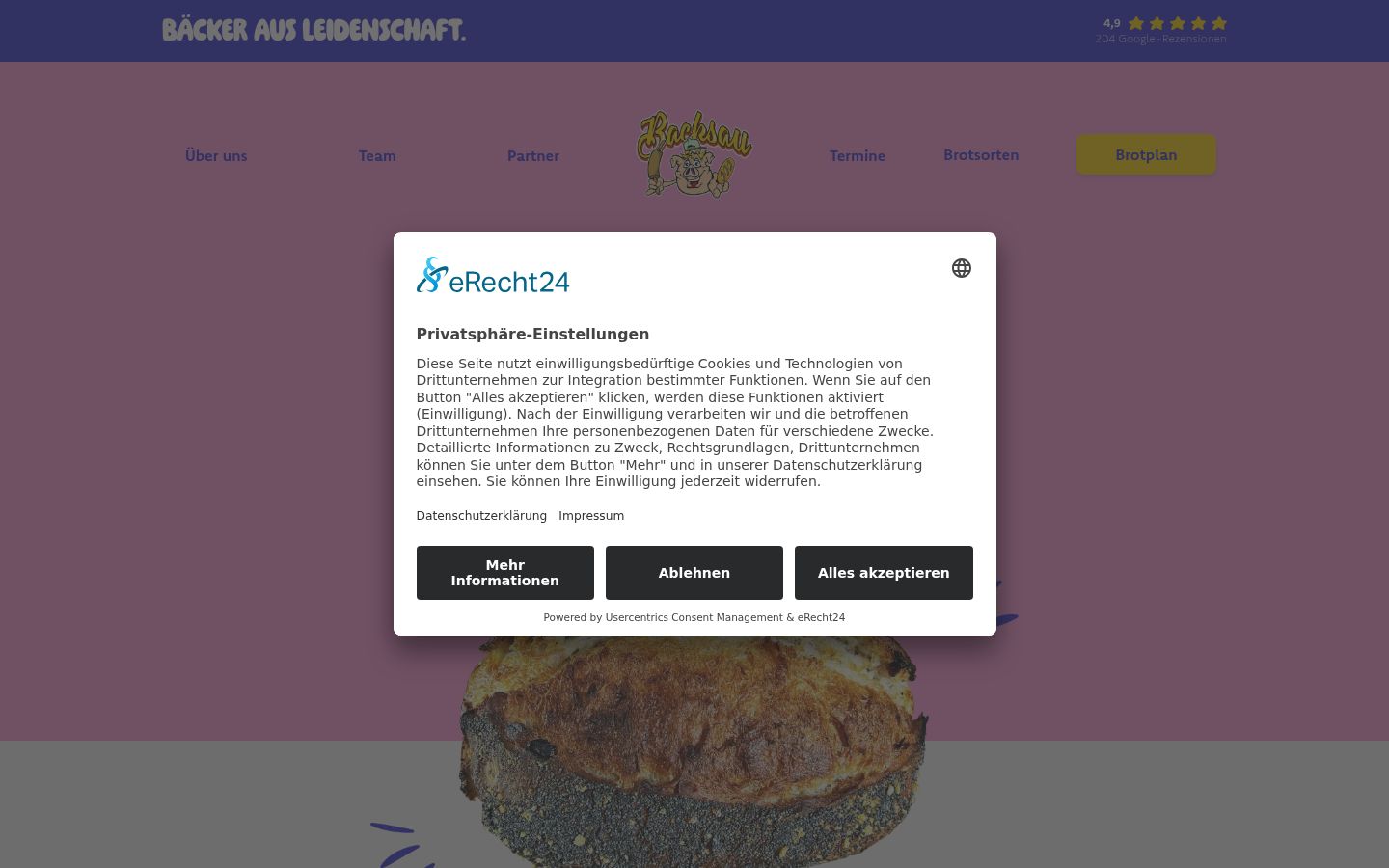 Screenshot del banner di consenso mostrato prima di qualsiasi interazione