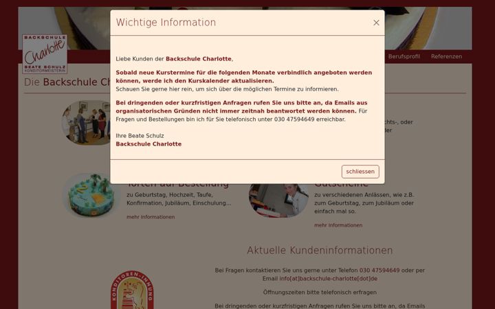 Screenshot of backschule-charlotte.de