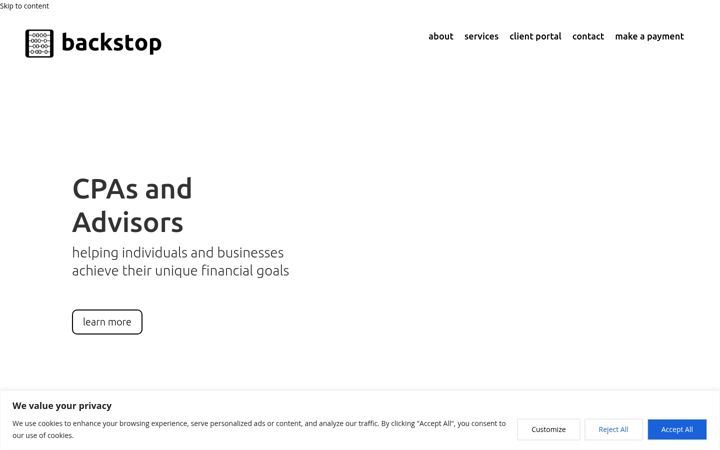 Screenshot of backstoptax.com