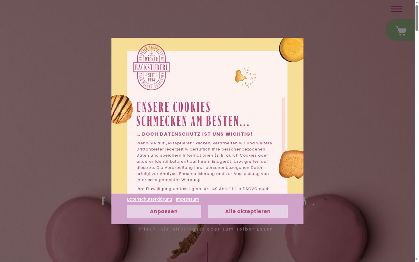 Captura de ecrã do banner de consentimento apresentado antes de qualquer interação