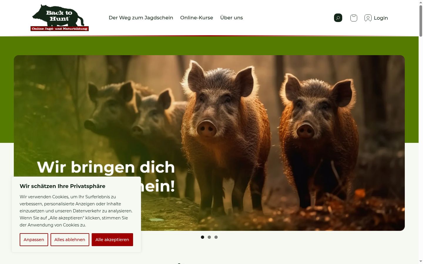 Screenshot des Einwilligungsbanners vor jeglicher Interaktion