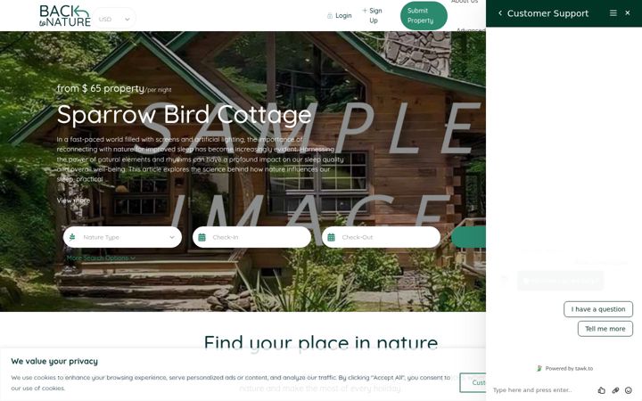 Screenshot of backtonatureholidays.com