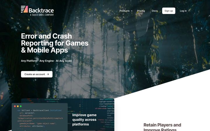 Skjermbilde av backtrace.io