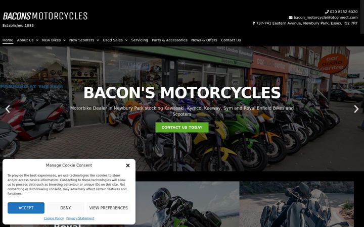 Screenshot of baconsmotorcycles.co.uk