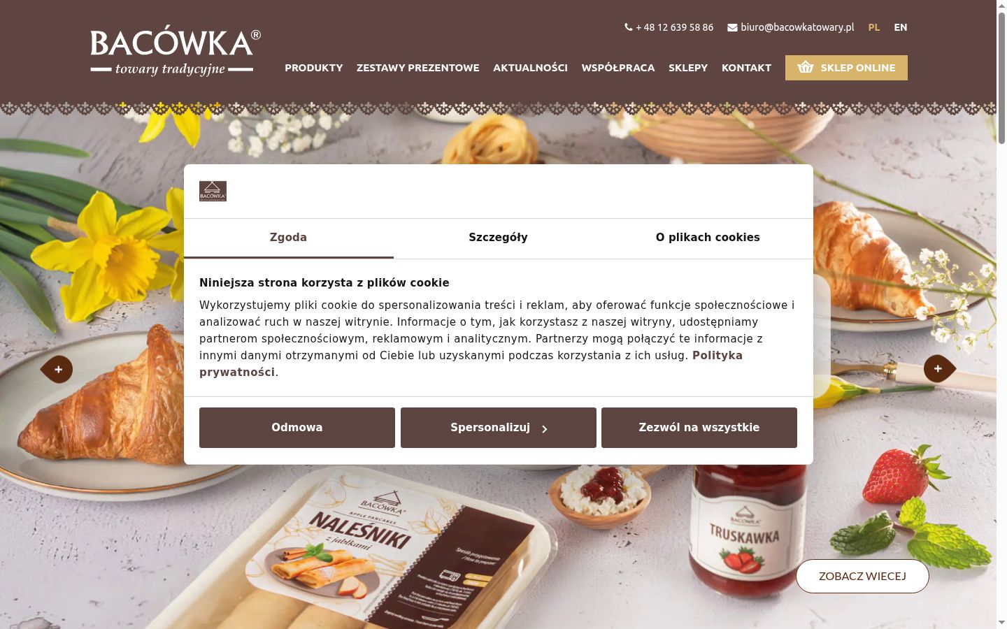 Zrzut ekranu banera zgody wyświetlanego przed jakąkolwiek interakcją