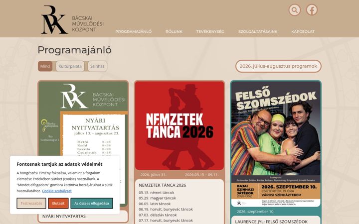 Screenshot of bacskaimuvelodesikozpont.hu