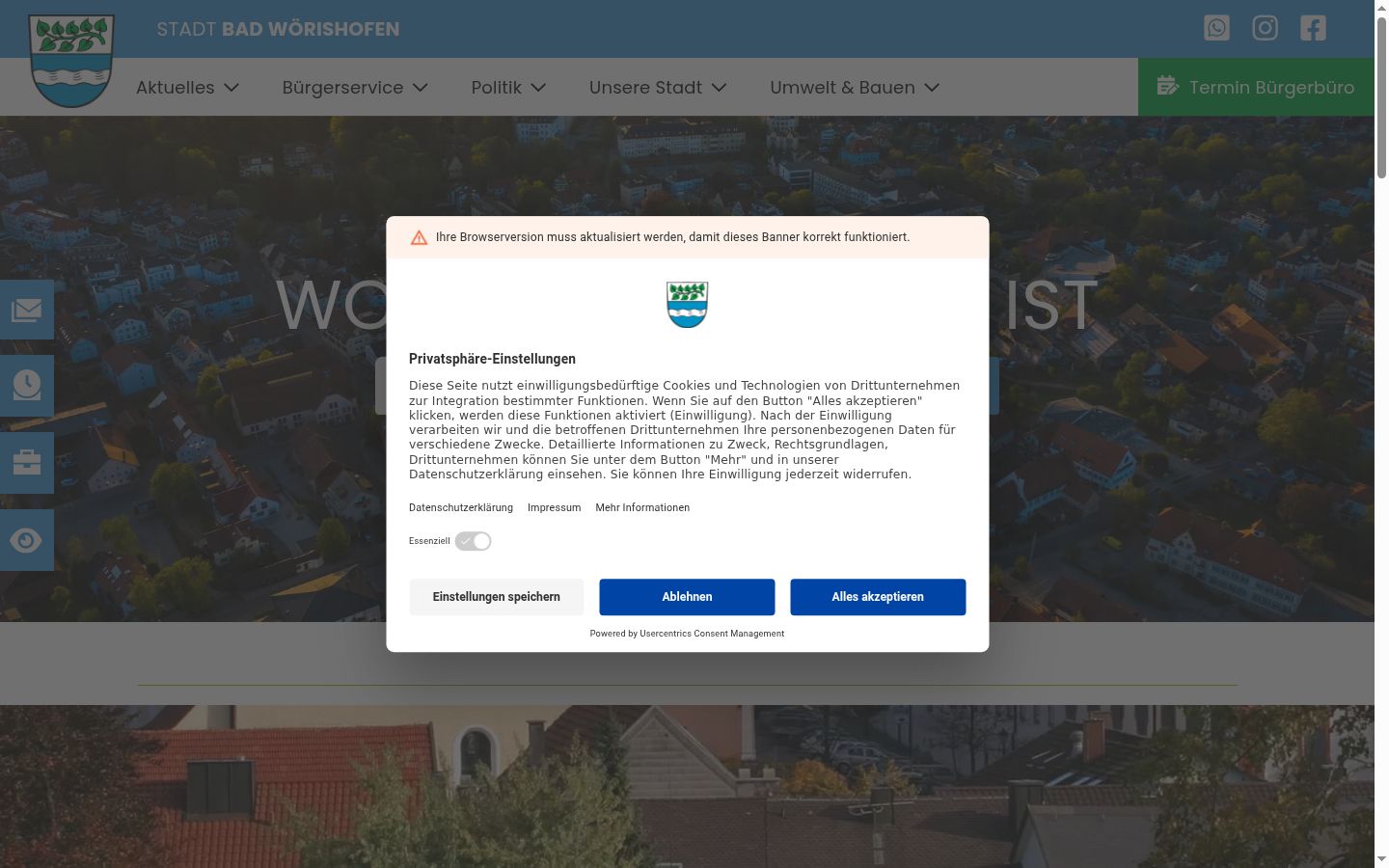 Skärmbild av samtyckesbannern som visades före någon interaktion