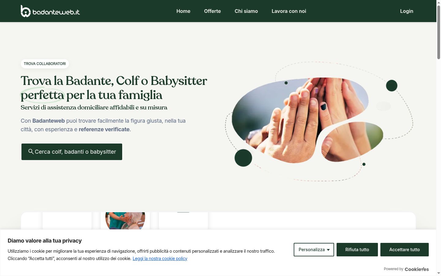 Screenshot del banner di consenso mostrato prima di qualsiasi interazione
