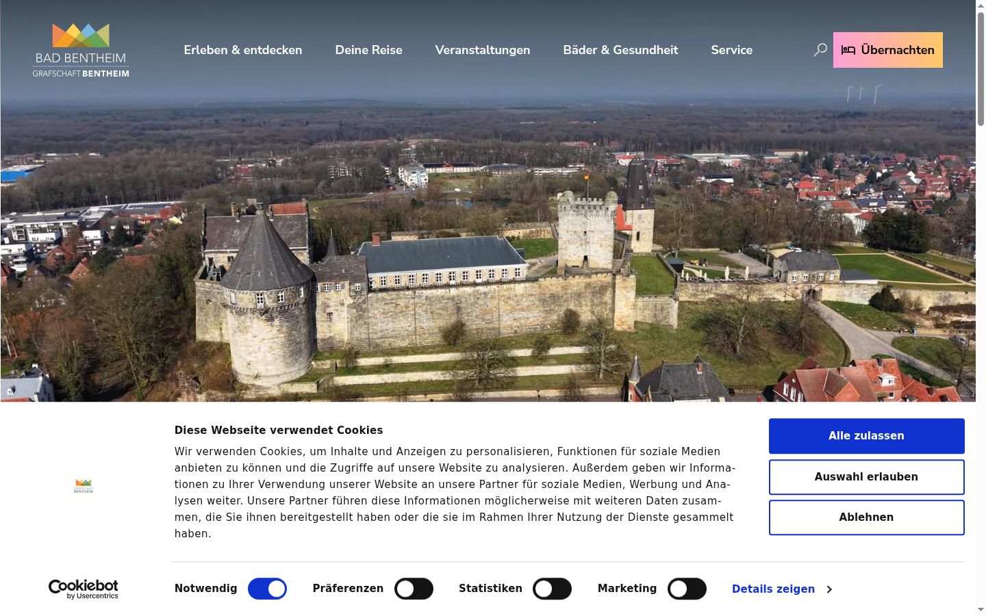 Screenshot des Einwilligungsbanners vor jeglicher Interaktion