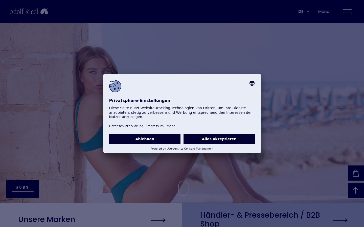 Screenshot des Einwilligungsbanners vor jeglicher Interaktion