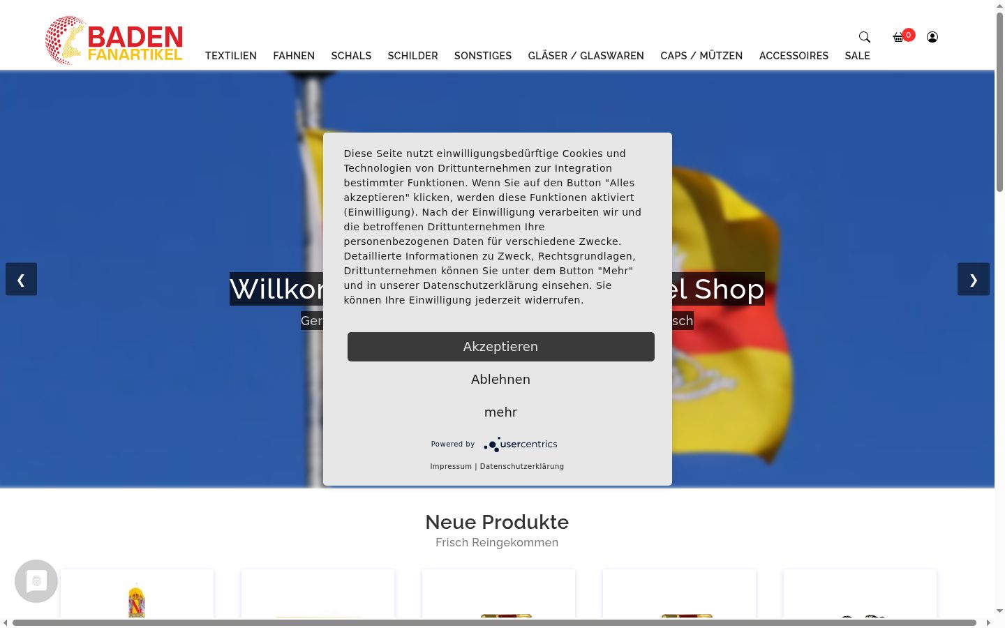 Screenshot del banner di consenso mostrato prima di qualsiasi interazione