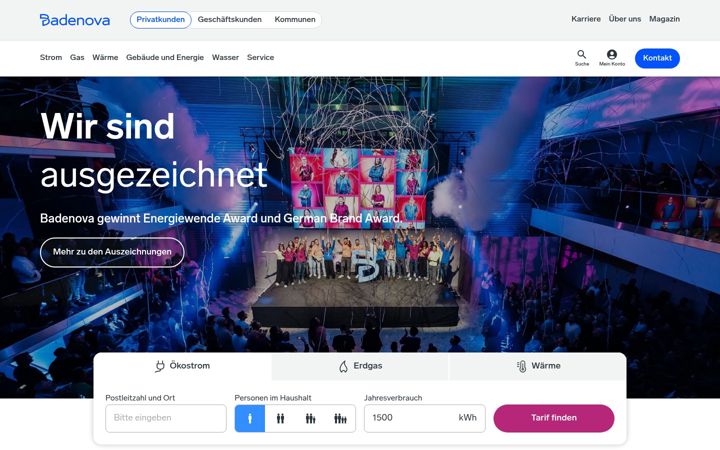 Screenshot of badenova.de