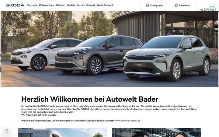 Screenshot stránky badermainzl.skoda-auto.de