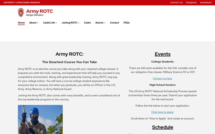 Screenshot of badgerrotc.wisc.edu