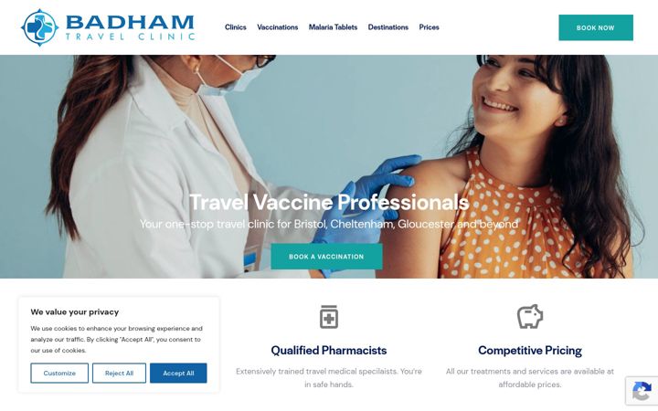 Screenshot of badhamtravelclinic.co.uk