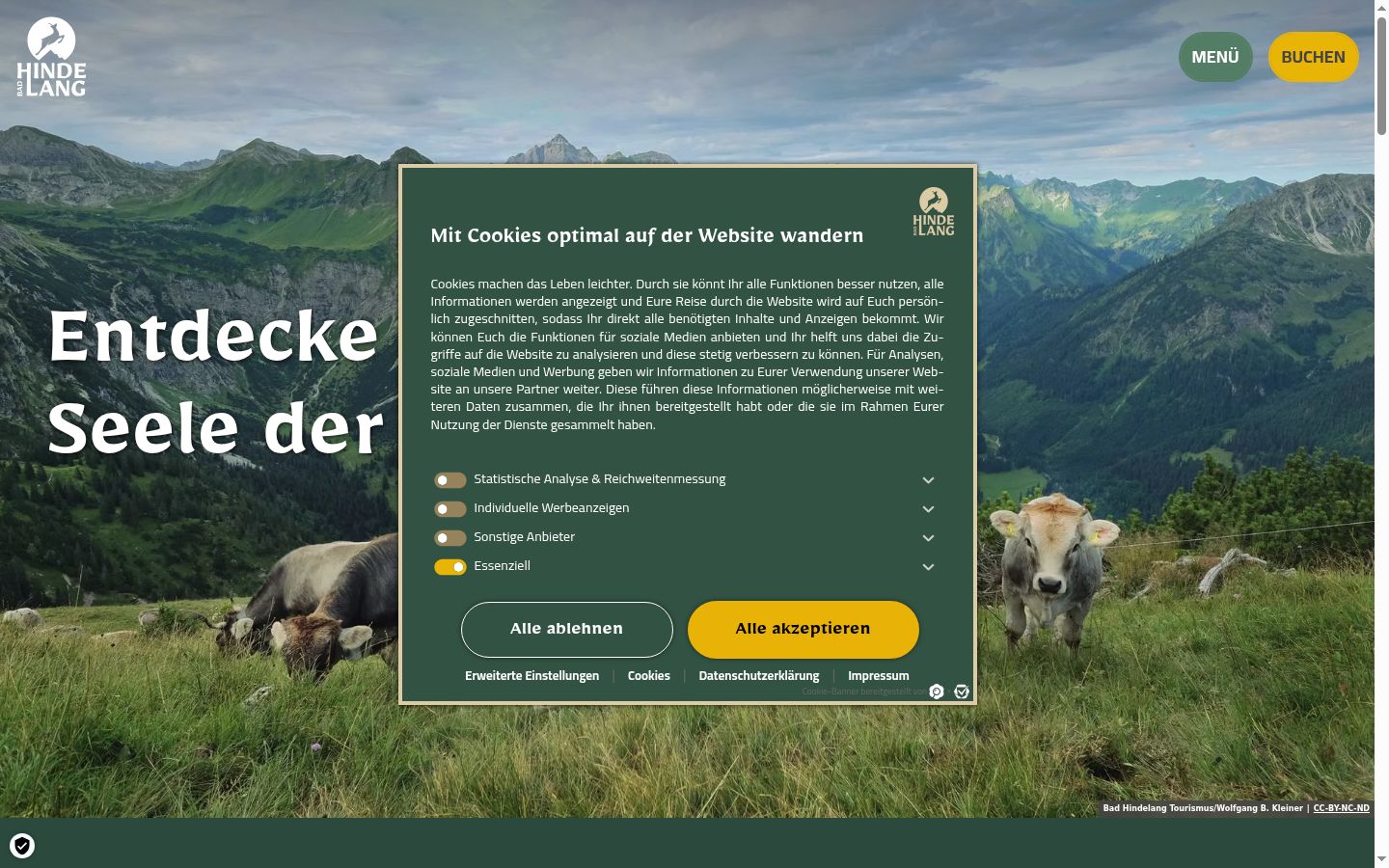 Screenshot des Einwilligungsbanners vor jeglicher Interaktion
