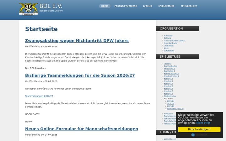 Screenshot of badischedartliga.de