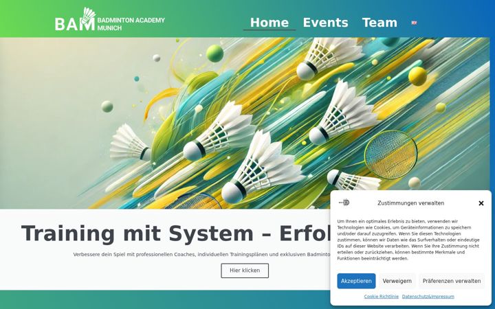Screenshot of badminton-academy-munich.com